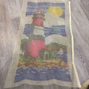 Caron Vintage 90s Large Latch Hook Kit Lighthouse 27" x 36" Vintage Canvas Yarn